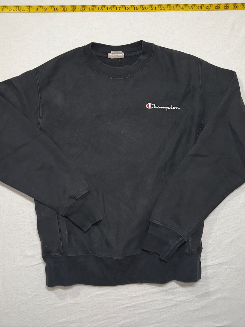 Champion Black Crewneck Sweatshirt with Small Script Logo reverse weave vintage